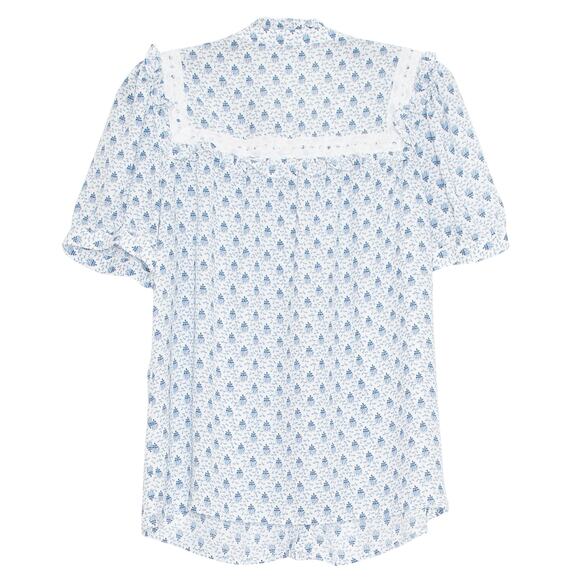 CeCe Top Boho Cottage Grandma Coquette Fairy Milkmaid Prairie Button Blue Small - Picture 2 of 6